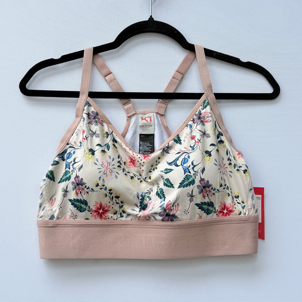 Kari Traa Floral Light-Support Sports Bra in Cream and Blush